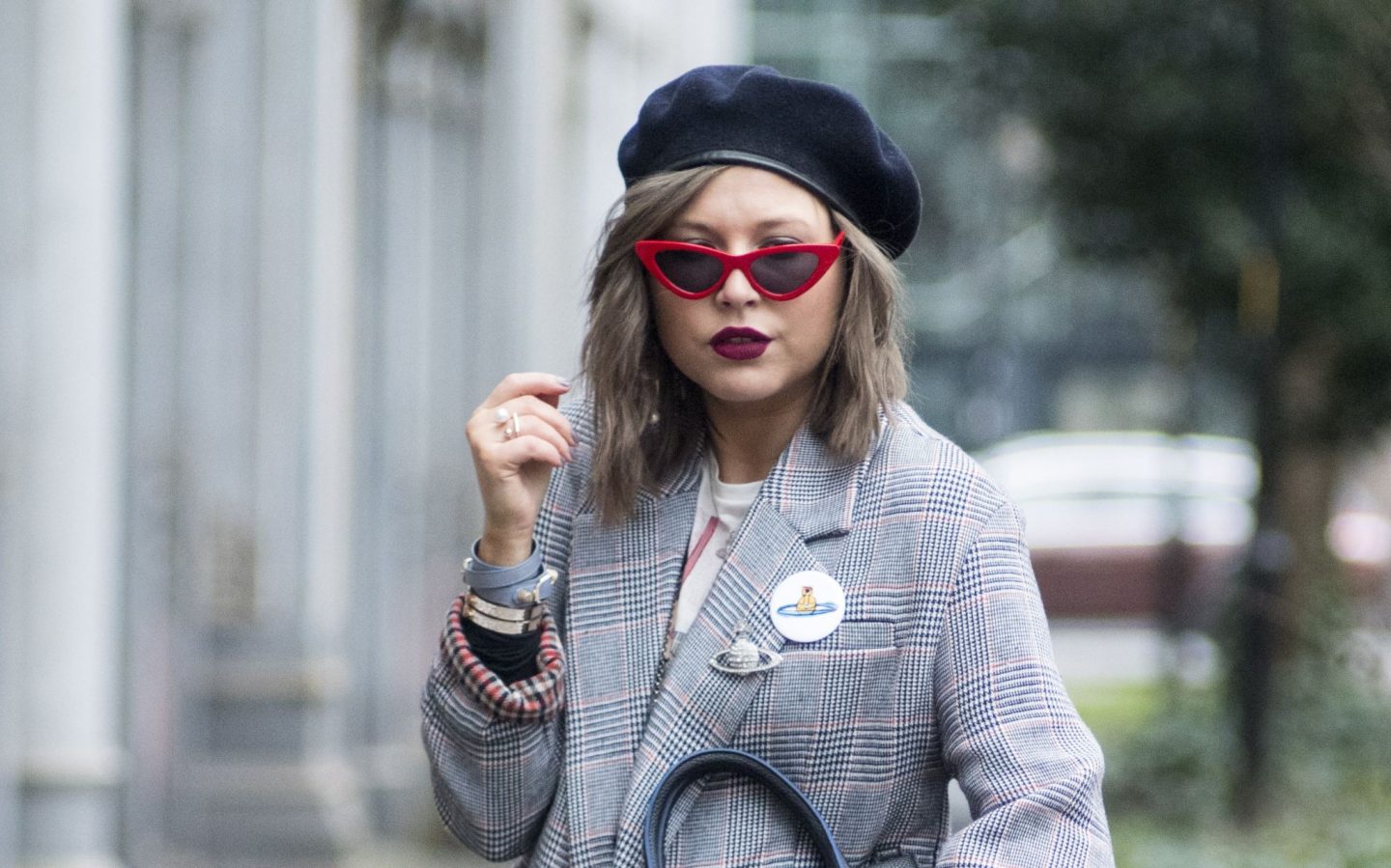 manchester fashion blogger, check blazer , tiny sunglasses