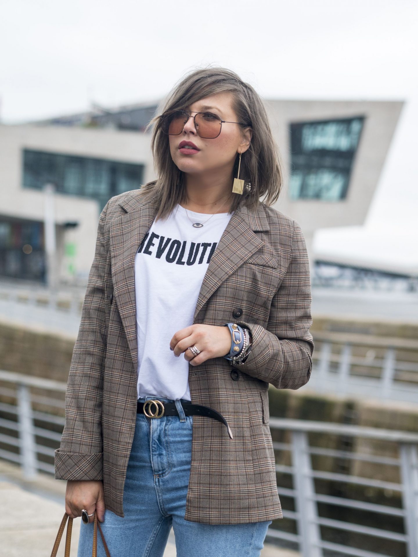 manchester fashion blogger , femeile revolution, check blazer, Louis Vuitton, topsjop straight jeans , manchester 