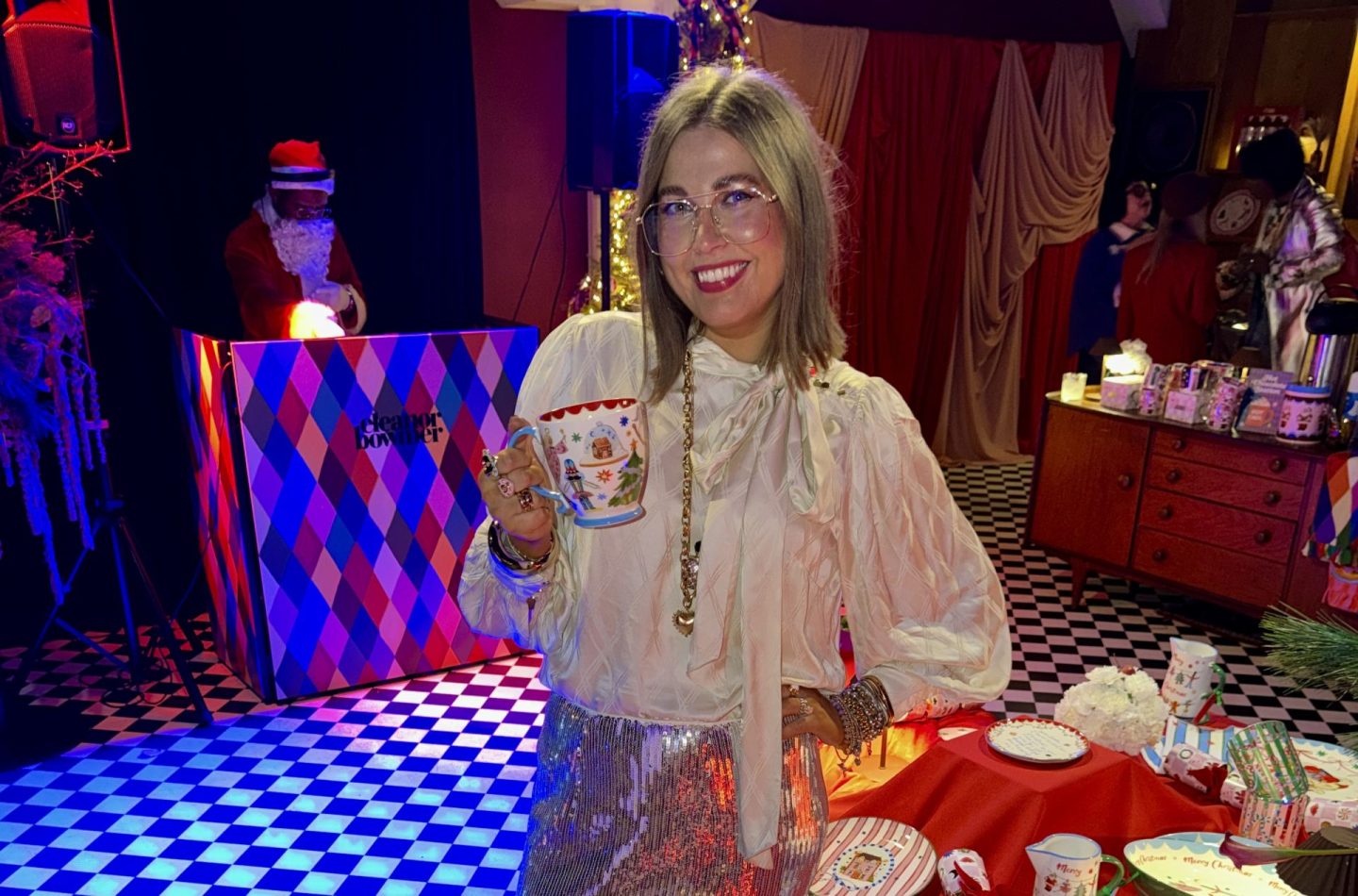 Eleanor Bowmer, Christmas party, Christmas decor, what's on in manchester , Christmas decorations, bright and colourful designs, British designer 