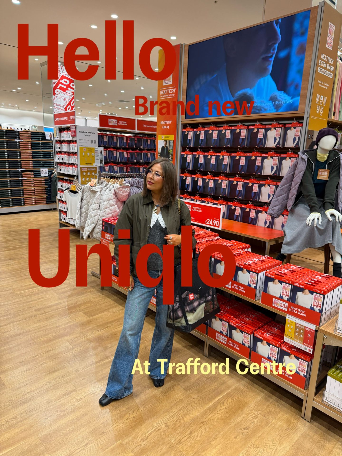 UNIQLO store at the Trafford Centre, Uniqlo new store, manchester Trafford centre , what's on in Manchester ,manchester news, Uniqlo pieces, manchester influencer,manchester content creator .